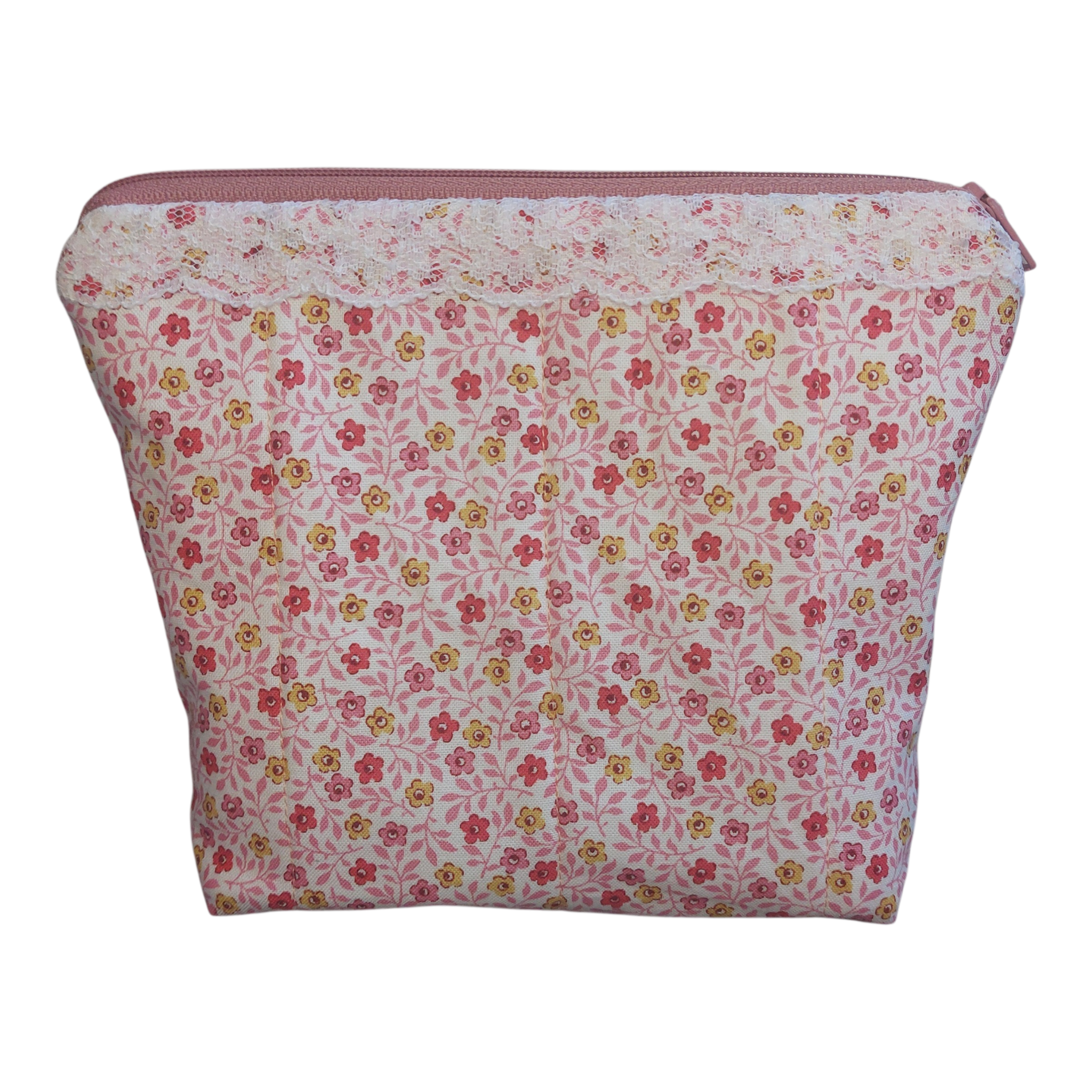 Yellow and pink floral makeup bag