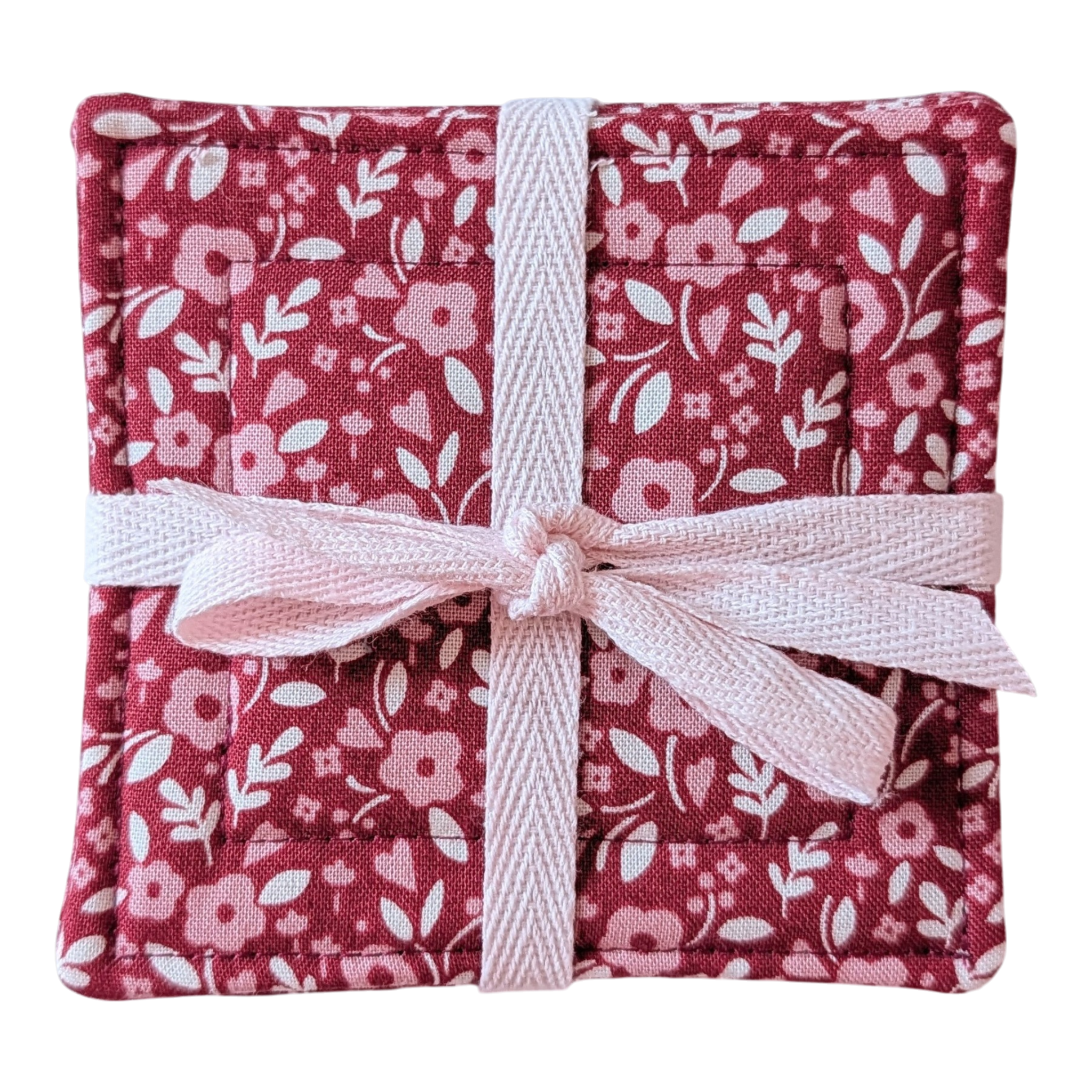 Red floral coaster set