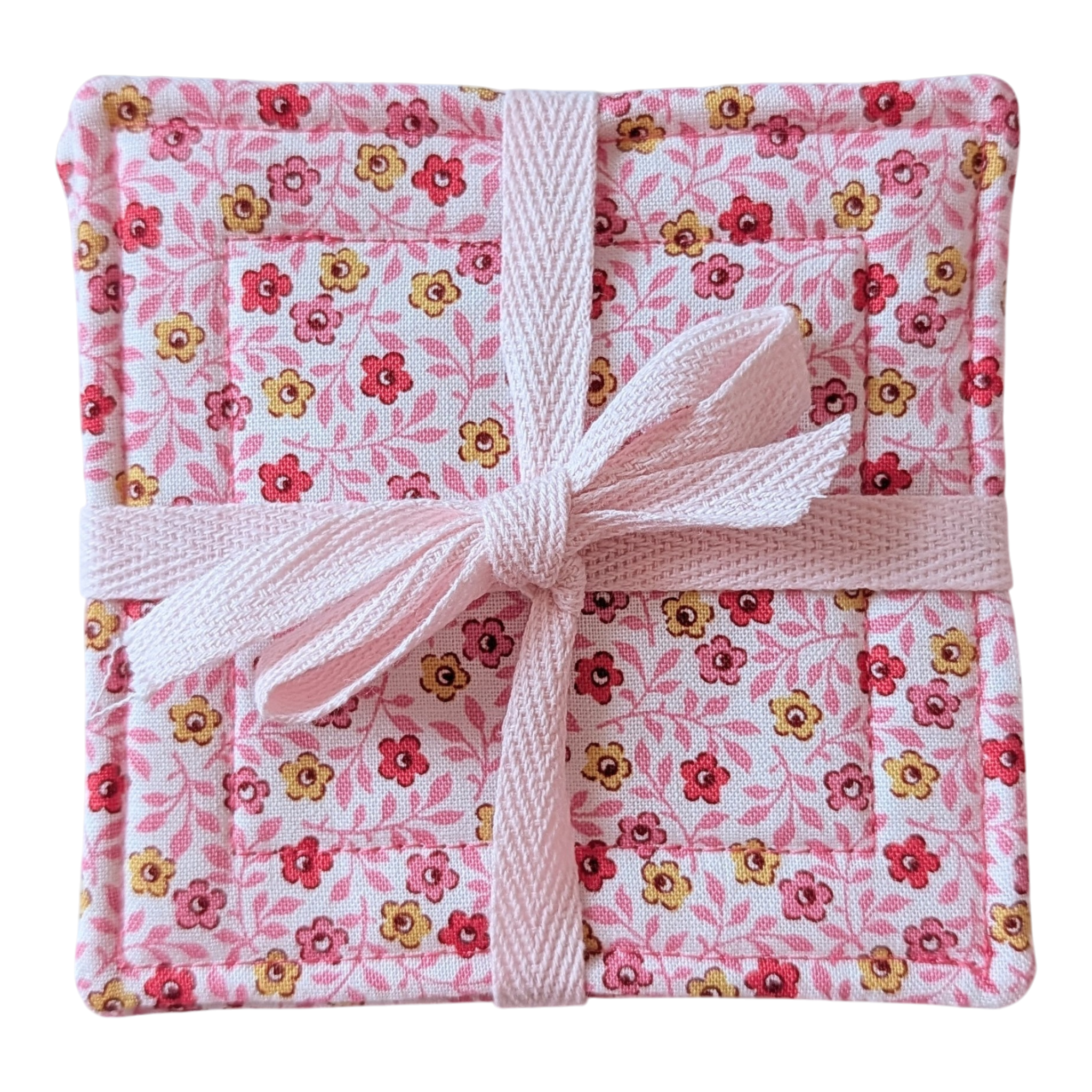 Yellow and pink floral coaster set