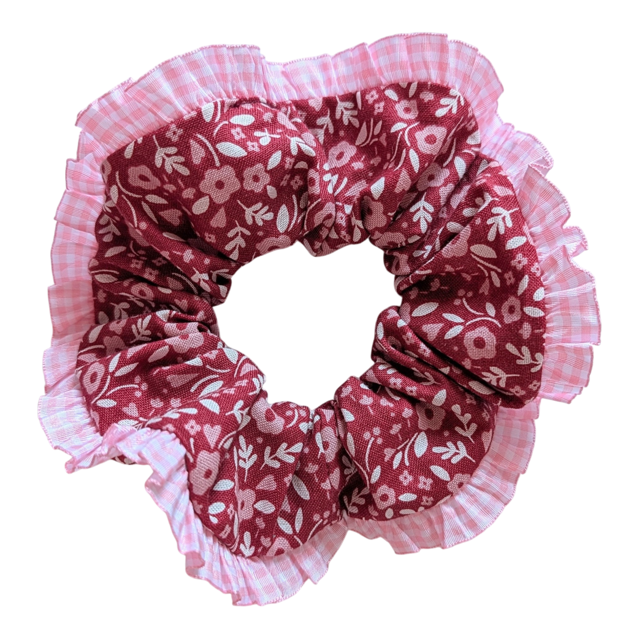 Red floral frilly scrunchie