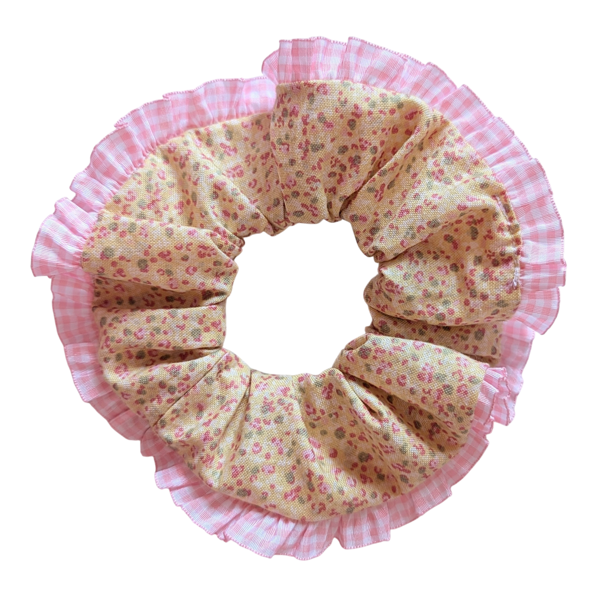 Yellow floral frilly scrunchie